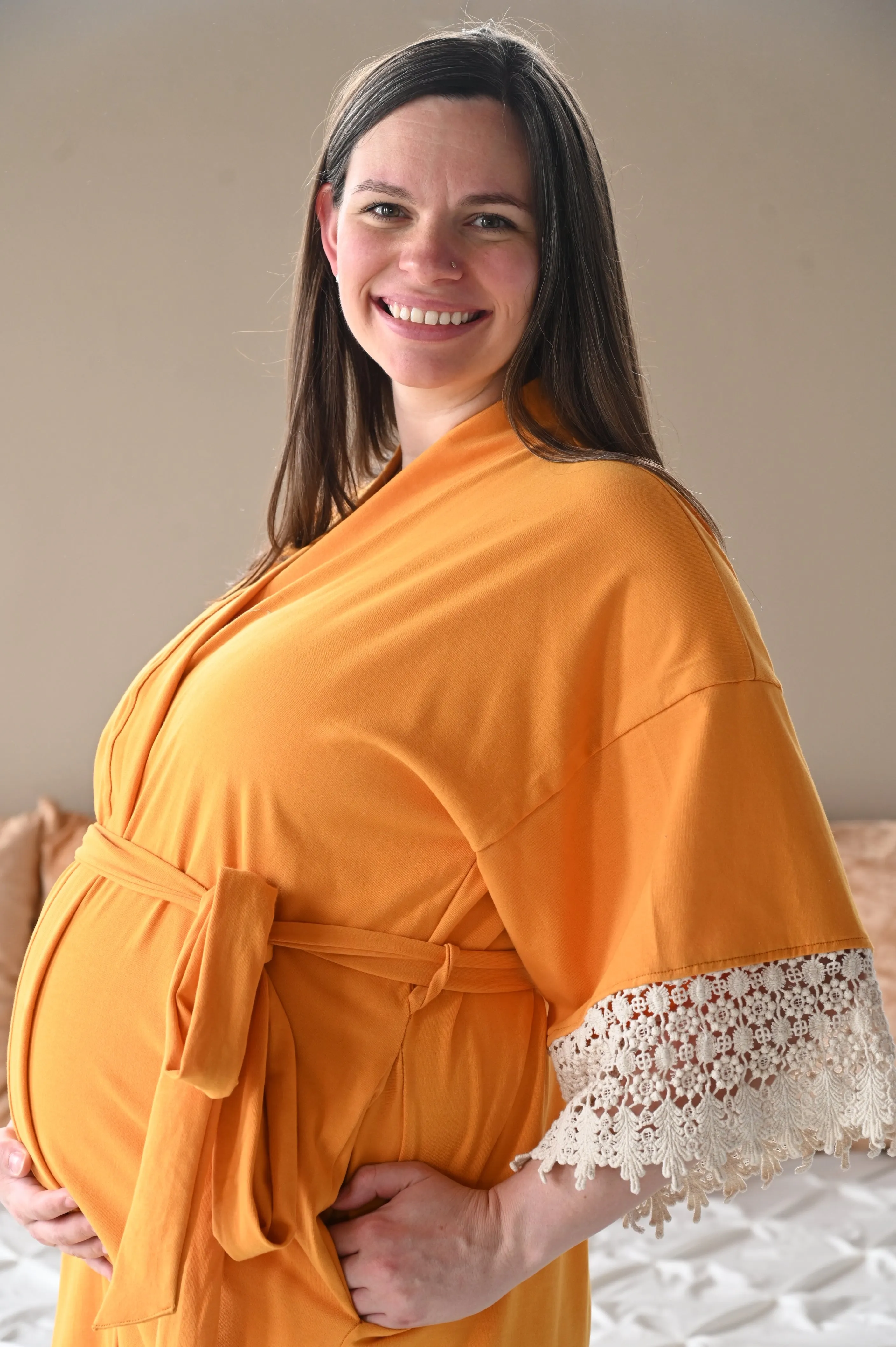 Burnt Yellow Robe swaddle personalized hat with matching dad shirt