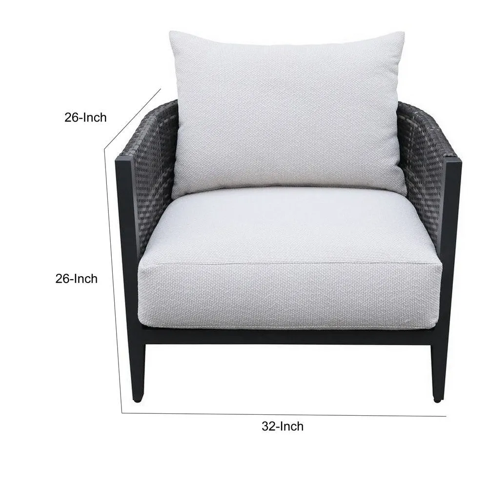 Cali Outdoor Club Chair Set of 2, Woven, Aluminum Frame, White, Black By Casagear Home