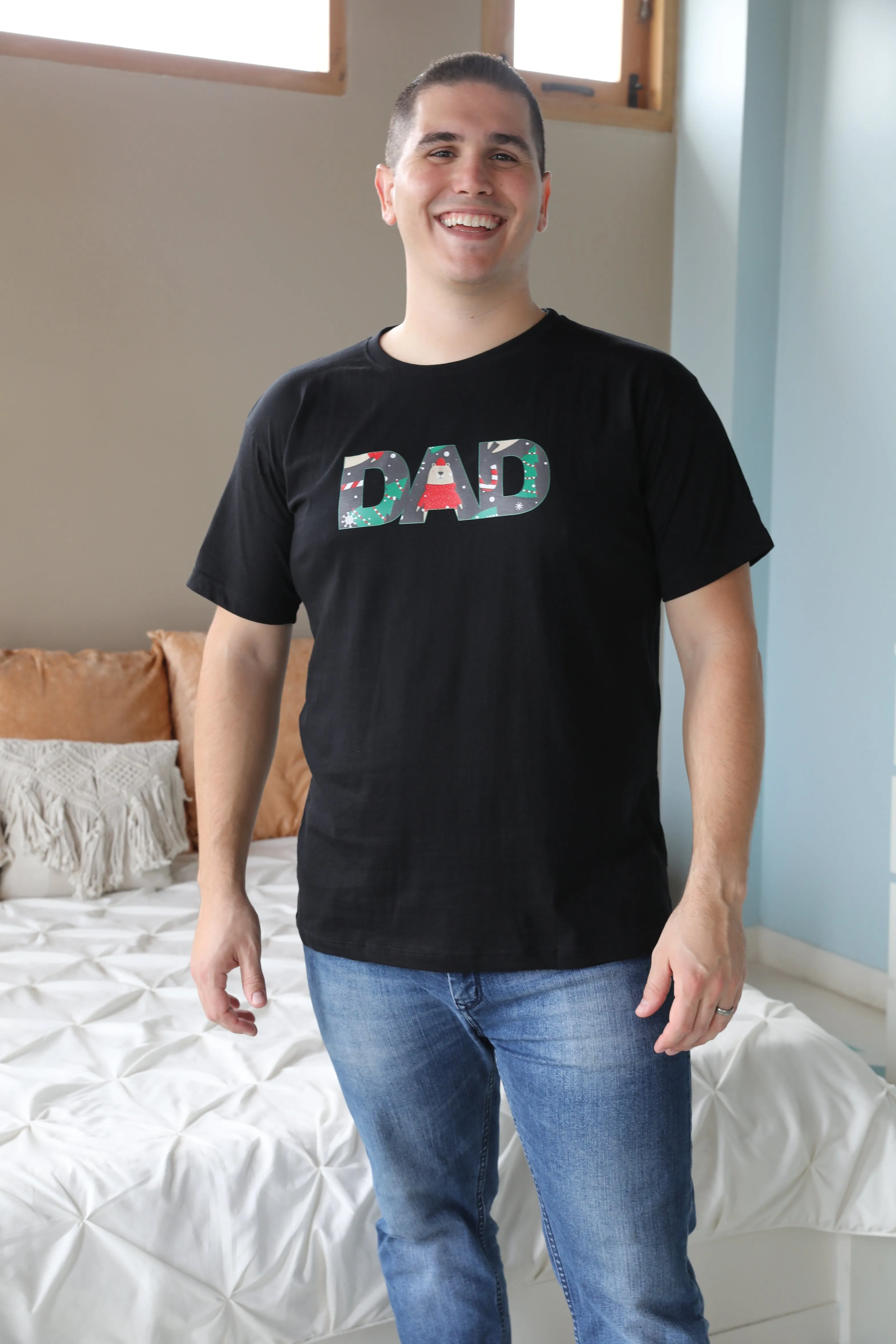 Candycane Robe swaddle personalized hat with matching dad shirt