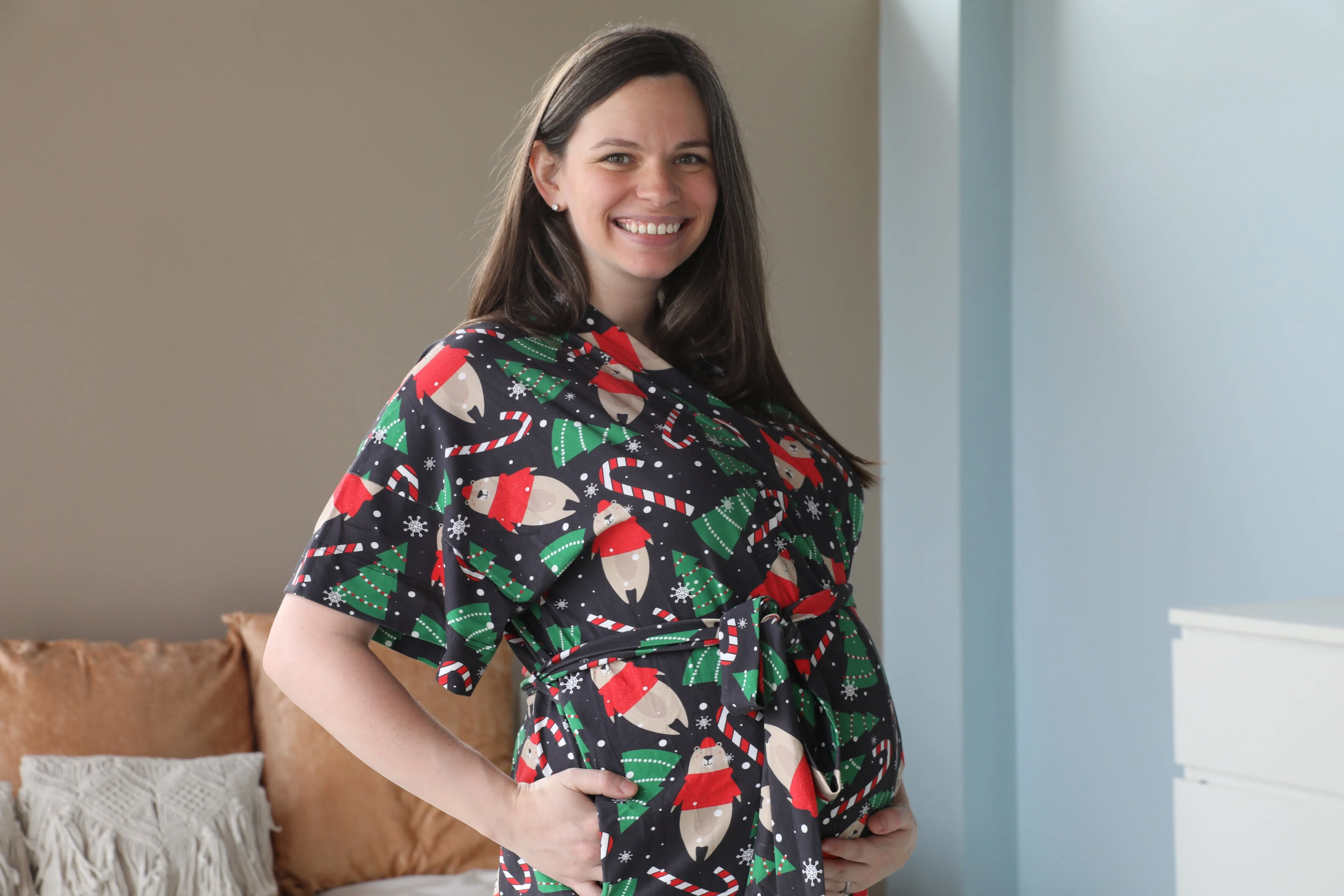 Candycane Robe swaddle personalized hat with matching dad shirt