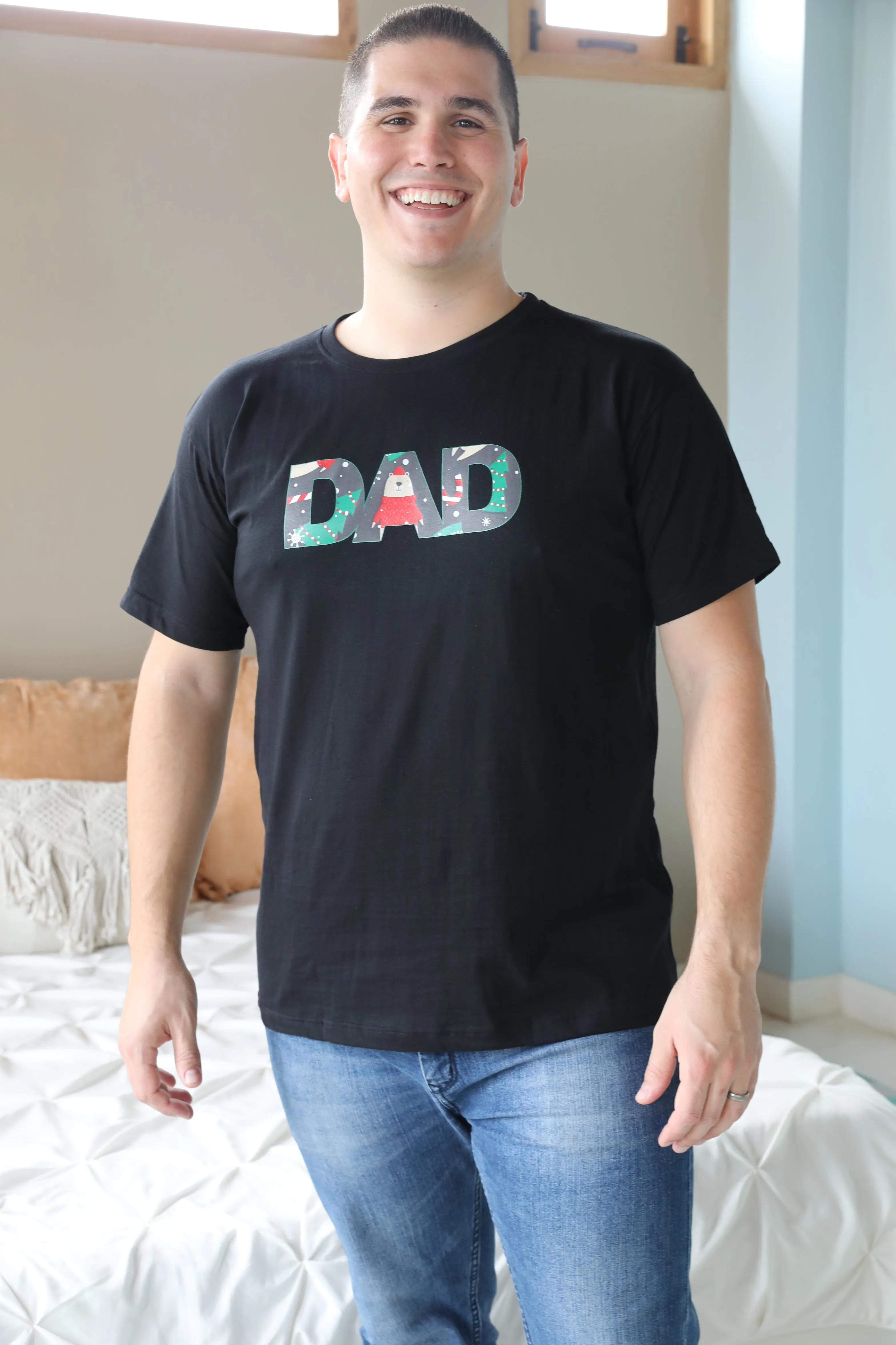 Candycane Robe swaddle personalized hat with matching dad shirt