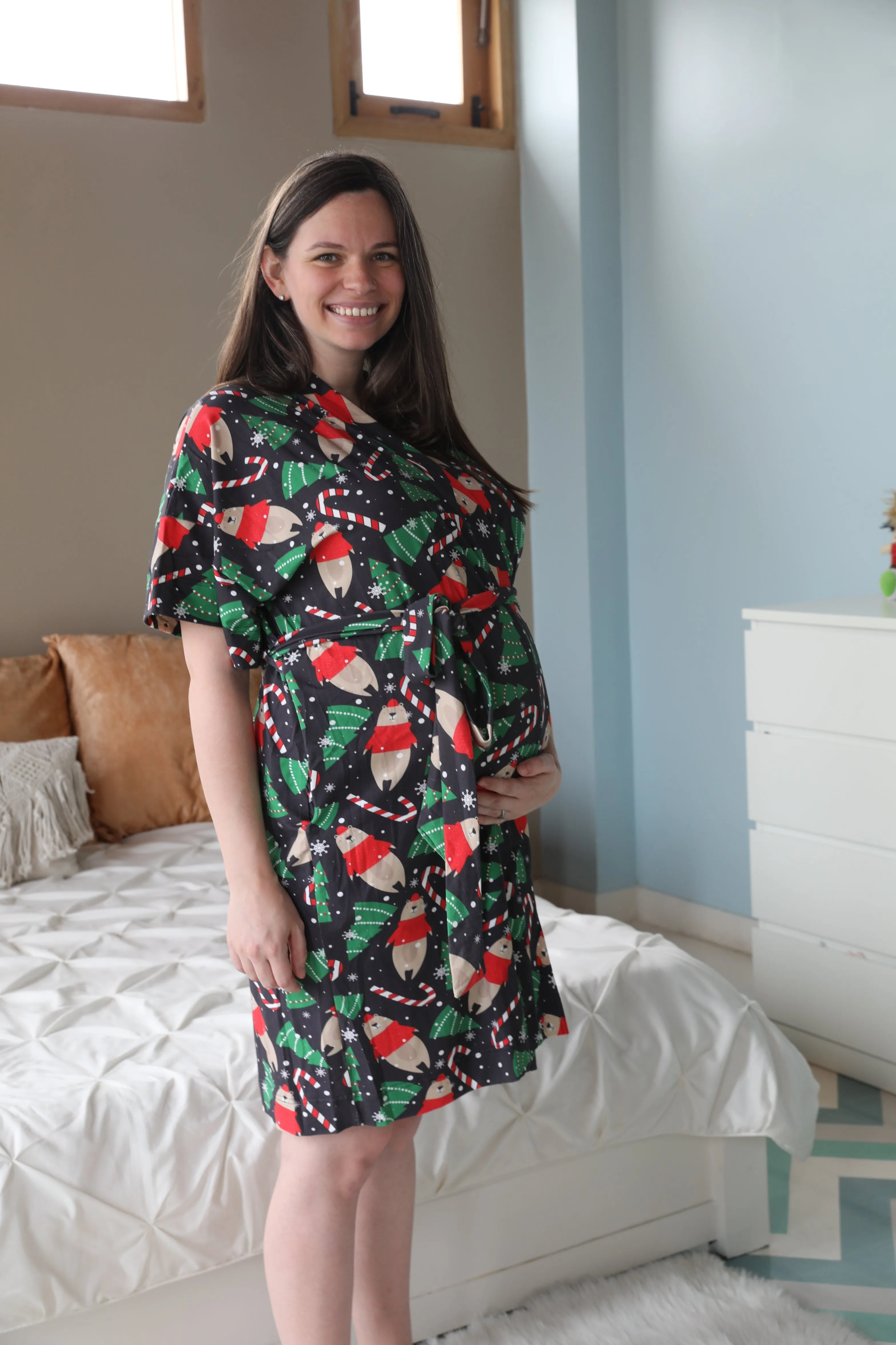 Candycane Robe swaddle personalized hat with matching dad shirt