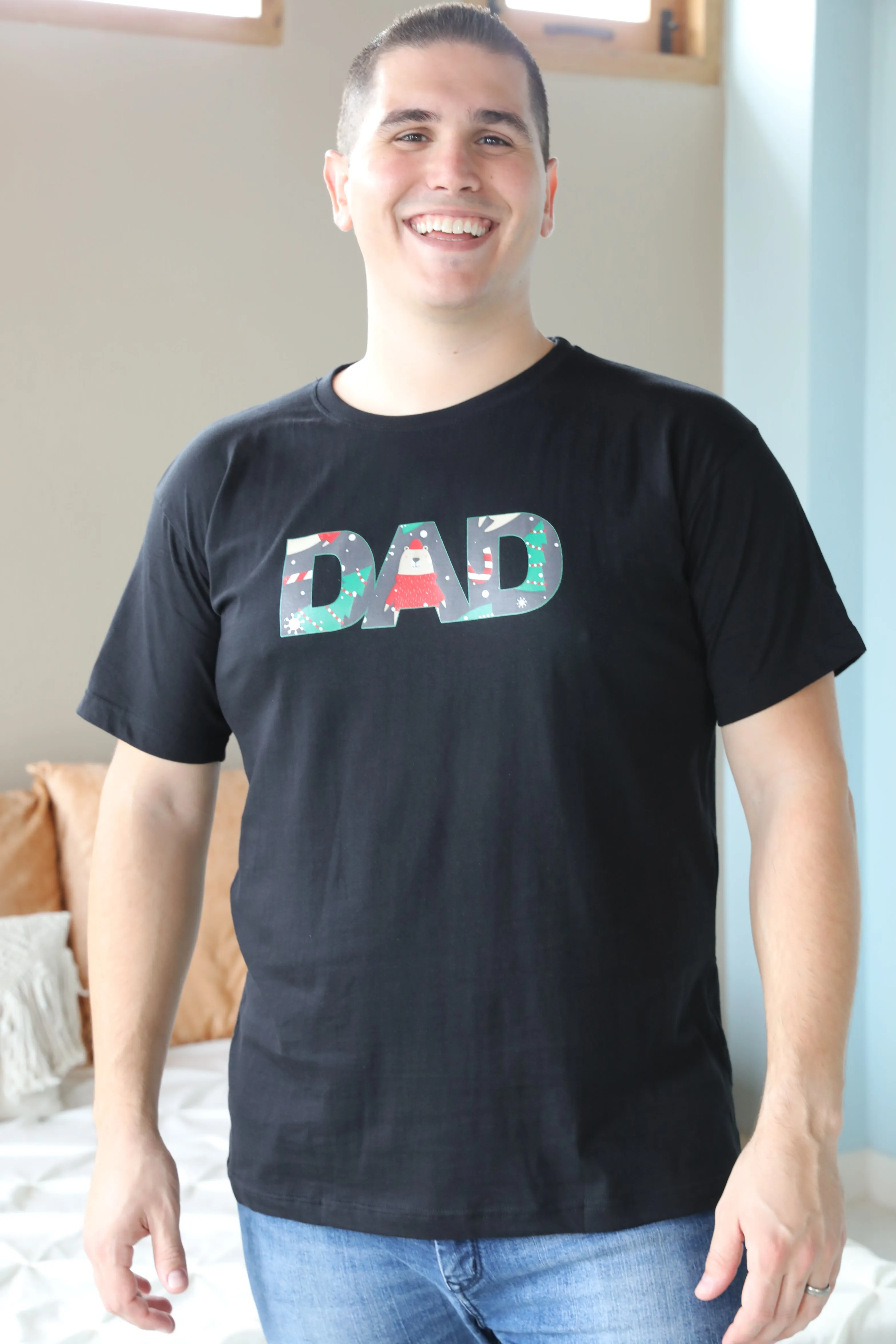 Candycane Robe swaddle personalized hat with matching dad shirt