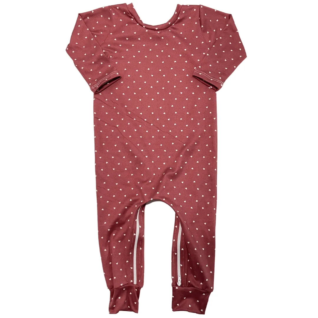 Clay Hearts Zip Baby Romper
