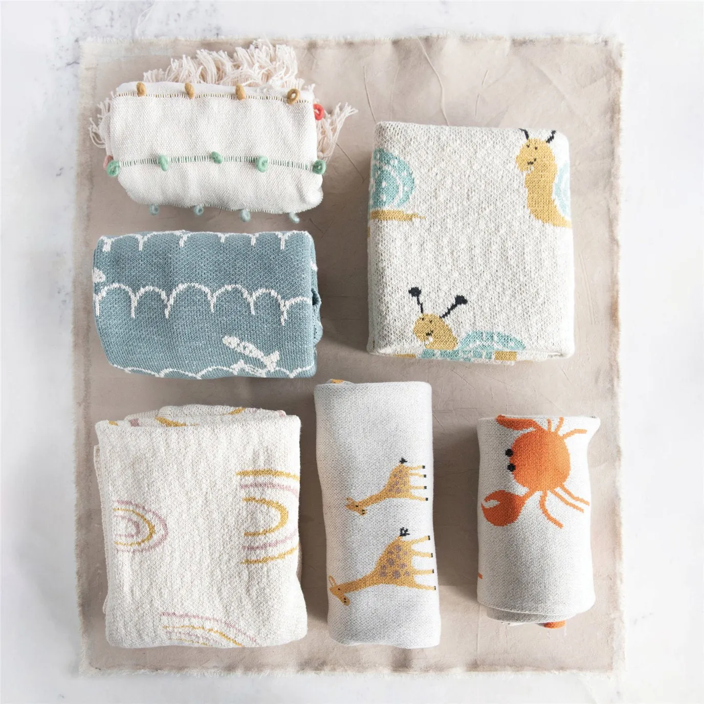 Cotton Knit Baby Blanket with Snails