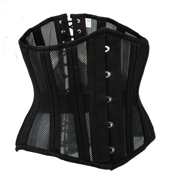 Double Steel Boned Breathable 26 Waist Training Mesh Underbust Black Corset