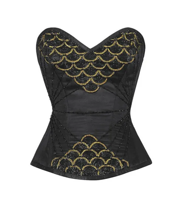 Dragon Fish Beaded Satin Overbust Corset