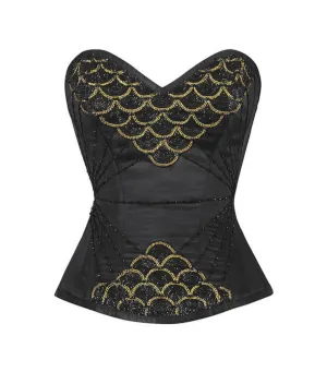 Dragon Fish Beaded Satin Overbust Corset
