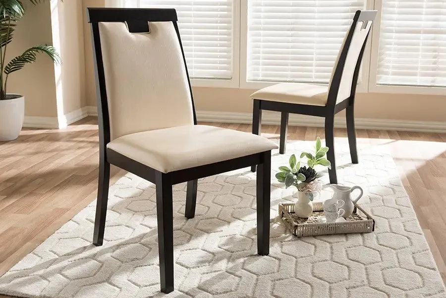 Evelyn Beige Faux Leather Upholstered & Dark Brown Finished Dining Chair - 2pcs