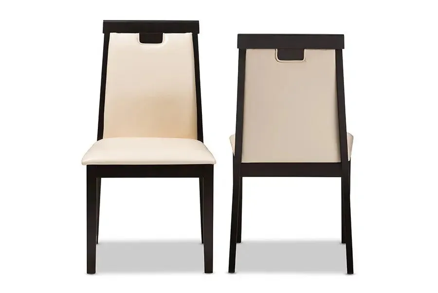Evelyn Beige Faux Leather Upholstered & Dark Brown Finished Dining Chair - 2pcs