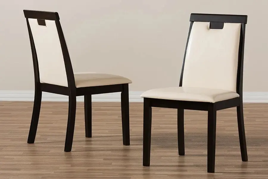 Evelyn Beige Faux Leather Upholstered & Dark Brown Finished Dining Chair - 2pcs