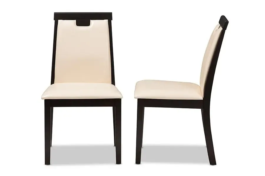 Evelyn Beige Faux Leather Upholstered & Dark Brown Finished Dining Chair - 2pcs