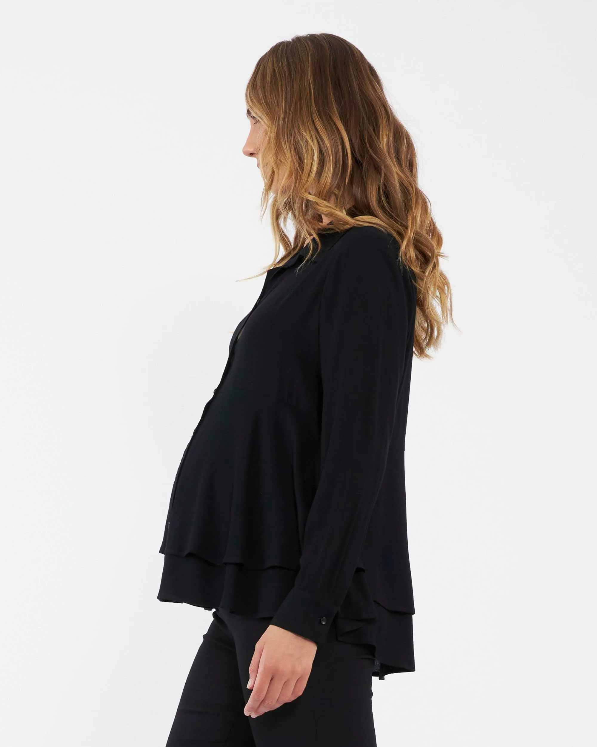 'Evelyn' Maternity Peplum Shirt - Black