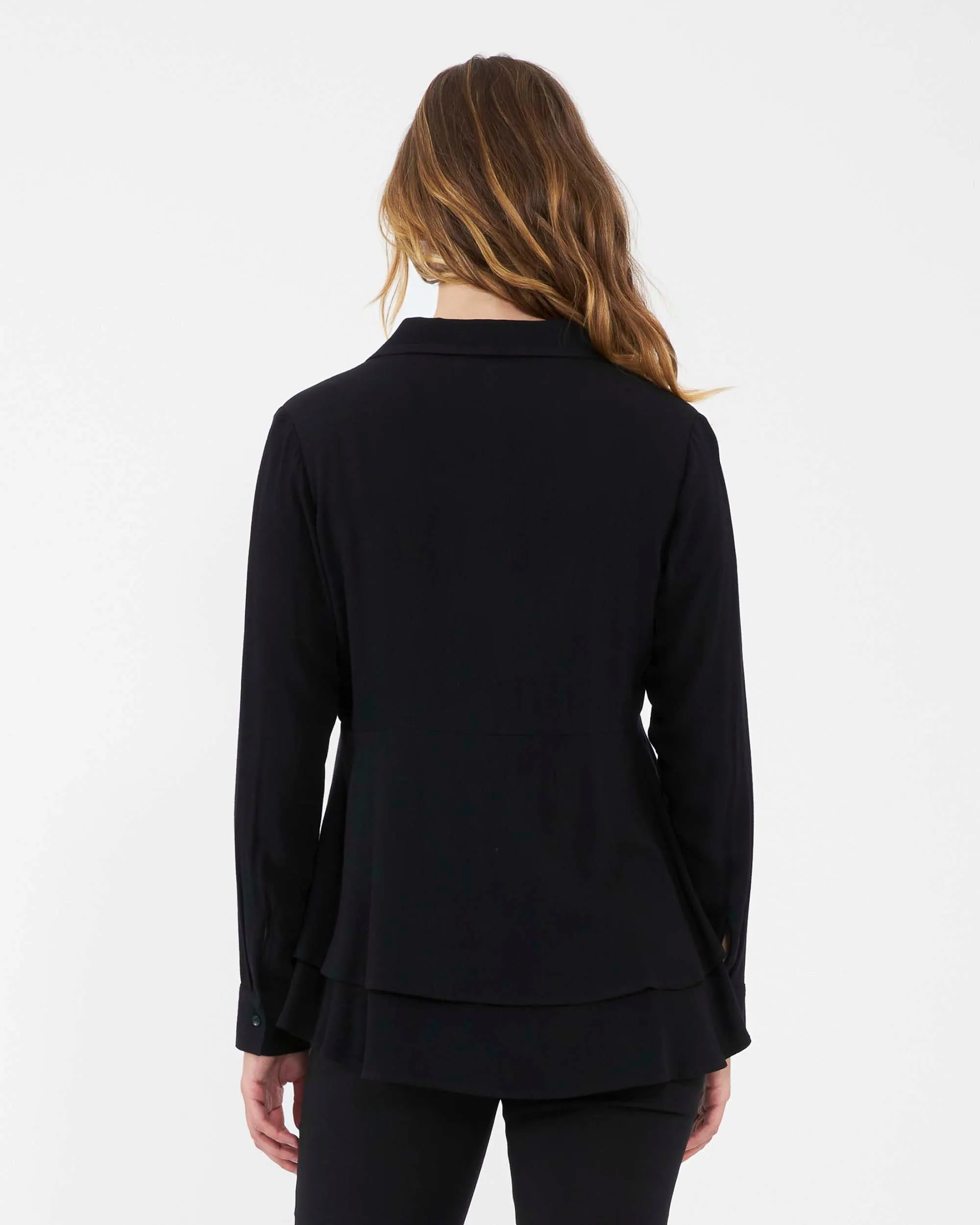 'Evelyn' Maternity Peplum Shirt - Black
