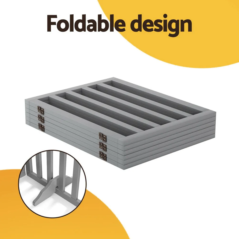 Foldable 6-Panel Wooden Dog Playpen with Steel Hinges - i.Pet