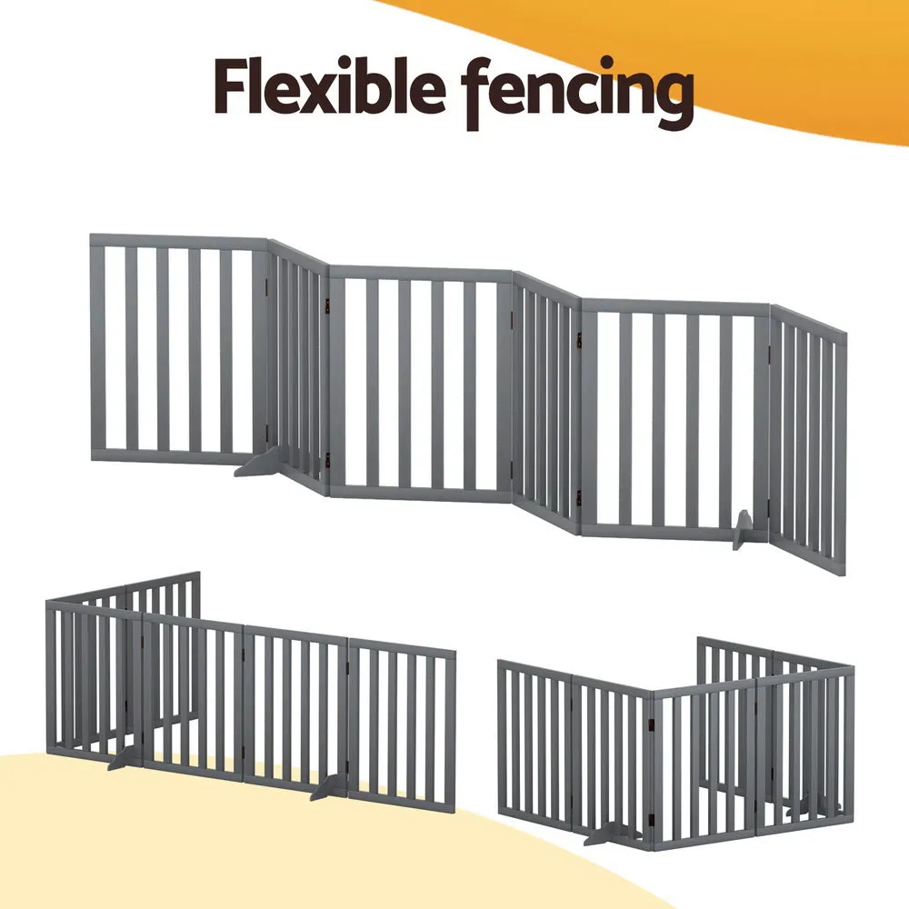 Foldable 6-Panel Wooden Dog Playpen with Steel Hinges - i.Pet