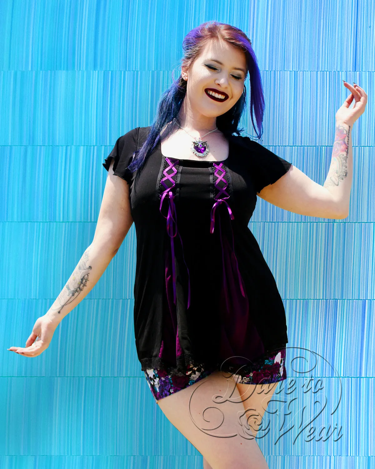 Gemini Princess S/S Top in Blackberry Brocade