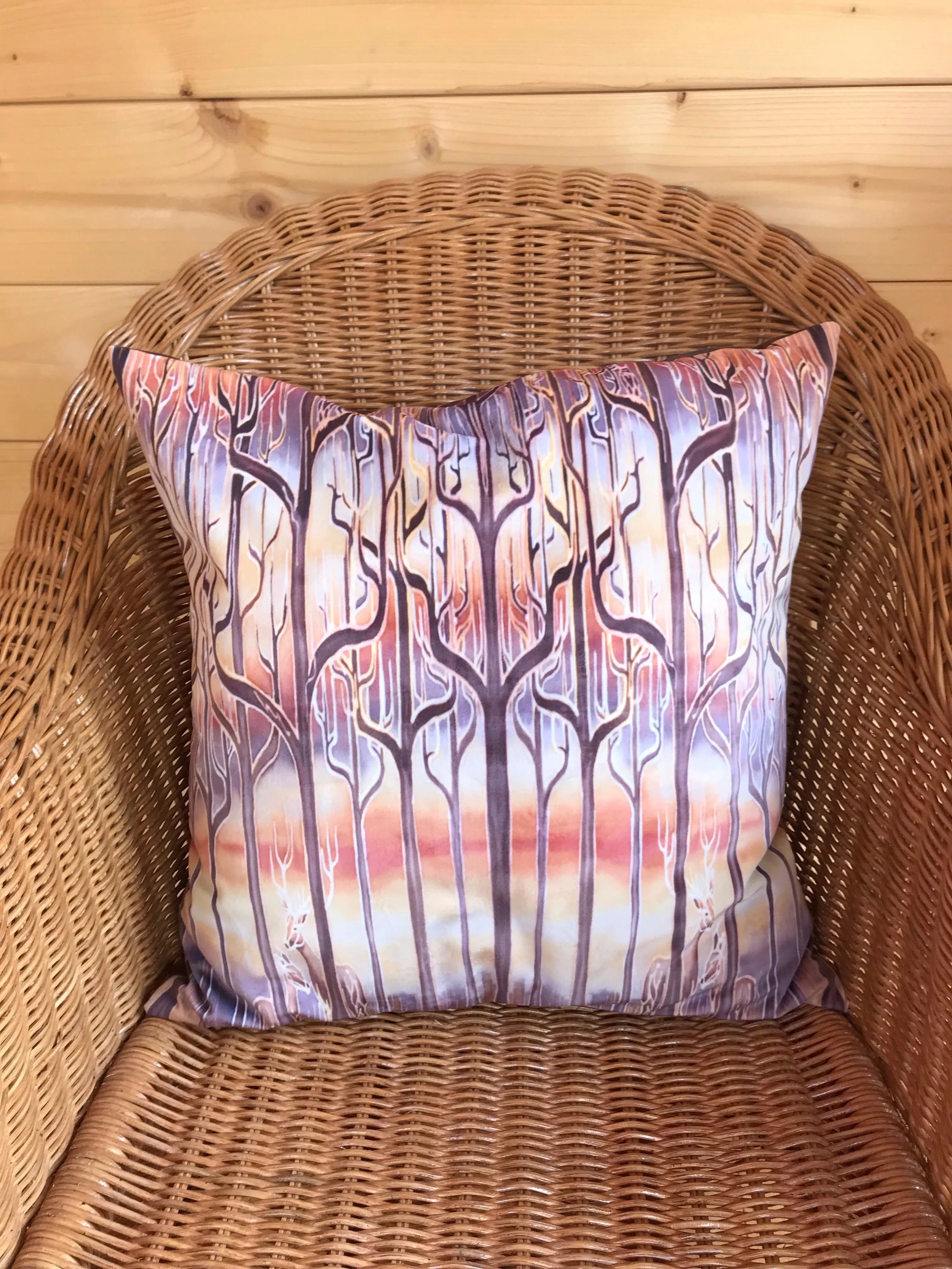 Golden Stag in Trees Luxury Velvet Cushion- Contemporary Throw Pillow - Luxury Velvet Cushion