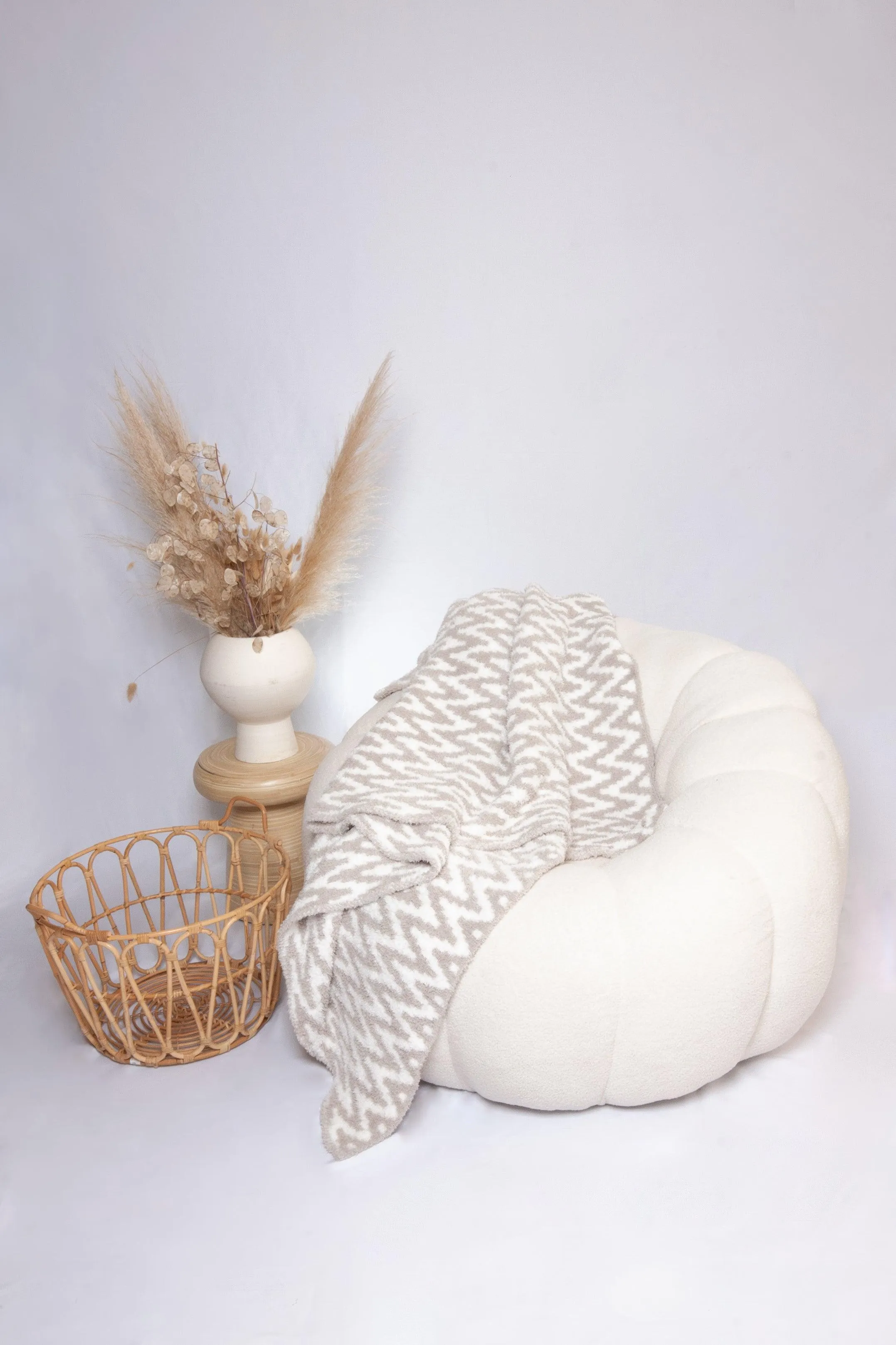 Greige & White Chevron Print Throw