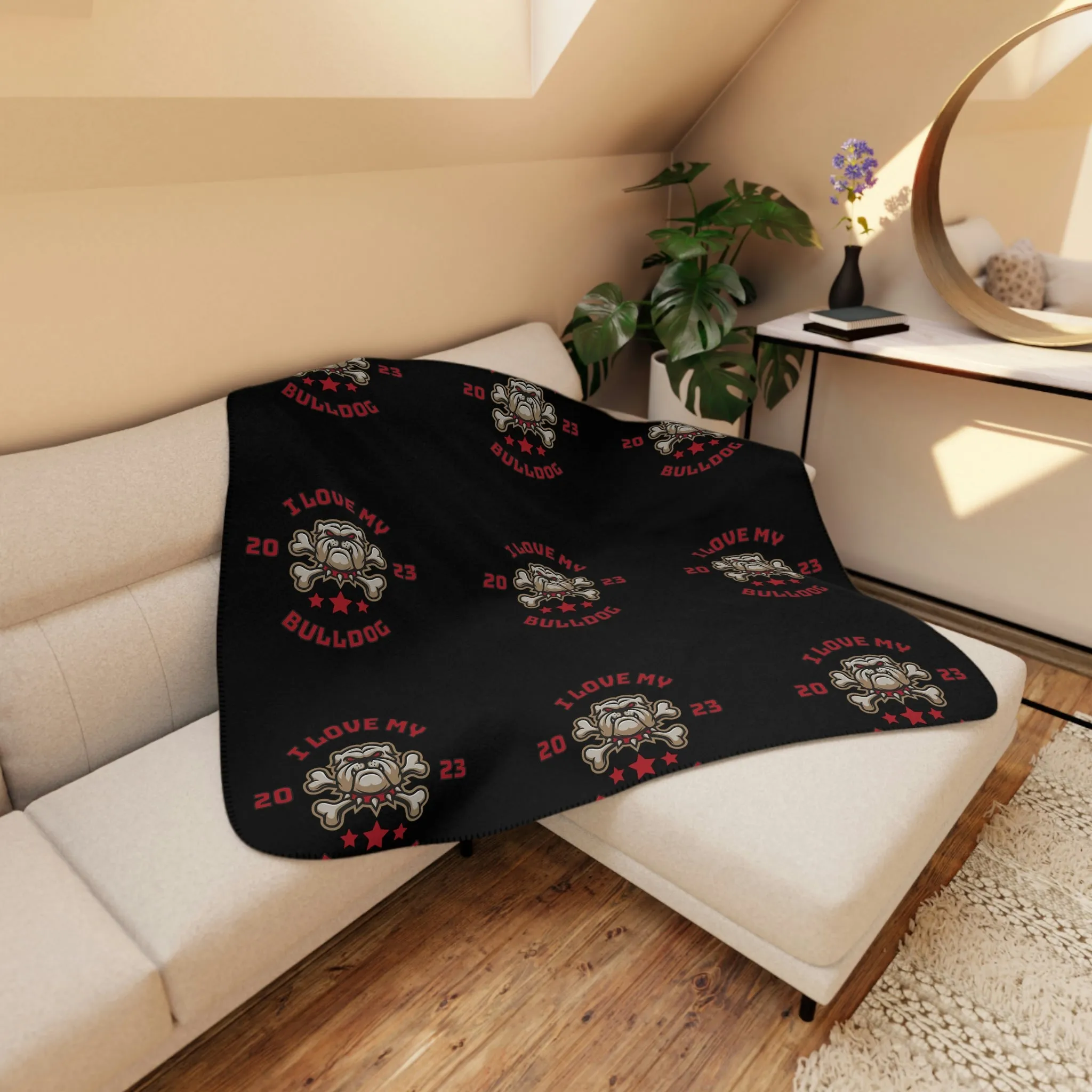I love my Bulldog Dog POD Tan Sherpa Blanket