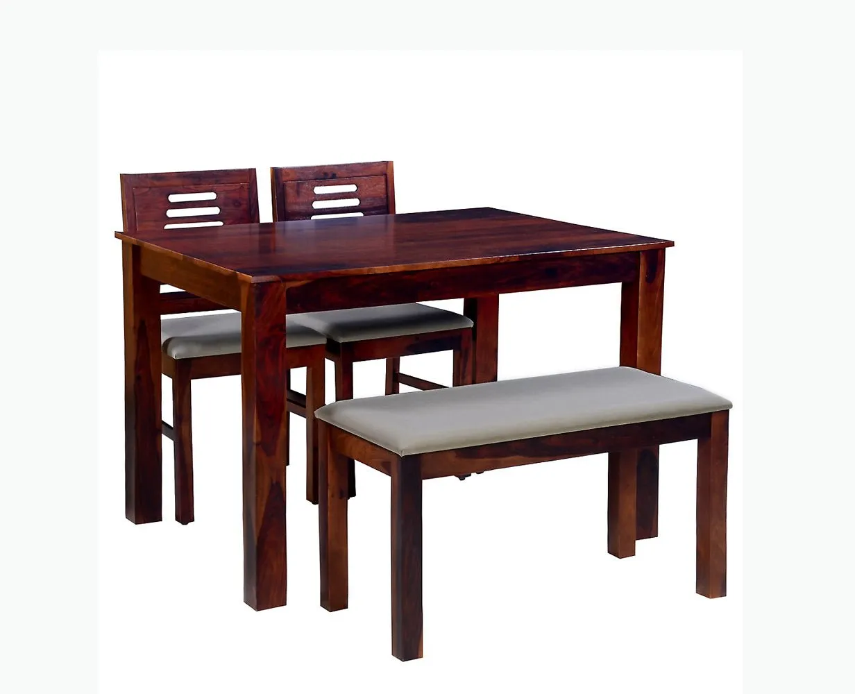 Jaipur Sheesham Wood 4 Seater Dining Table Set with 2 Chair & Bench For Dining Room