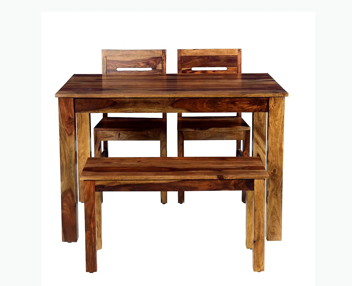 Jaipur Sheesham Wood 4 Seater Dining Table Set with 2 Chair & Bench For Dining Room