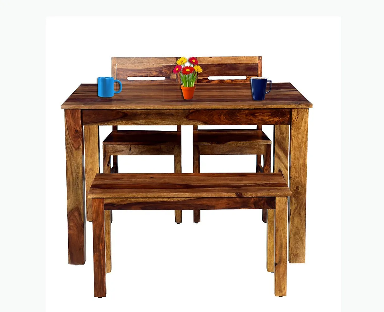 Jaipur Sheesham Wood 4 Seater Dining Table Set with 2 Chair & Bench For Dining Room