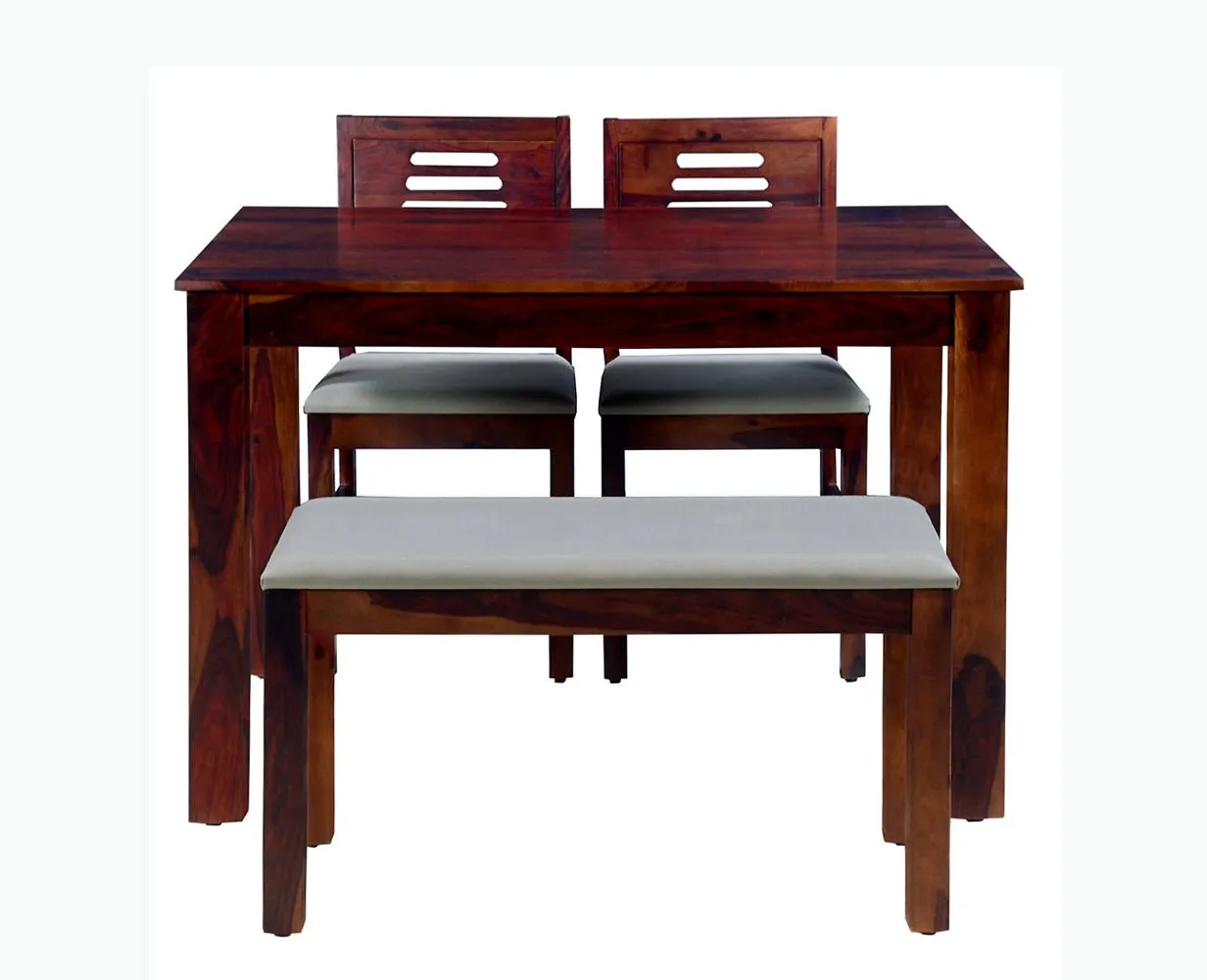 Jaipur Sheesham Wood 4 Seater Dining Table Set with 2 Chair & Bench For Dining Room