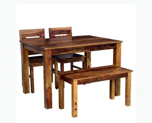 Jaipur Sheesham Wood 4 Seater Dining Table Set with 2 Chair & Bench For Dining Room