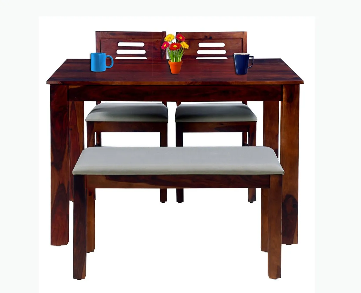Jaipur Sheesham Wood 4 Seater Dining Table Set with 2 Chair & Bench For Dining Room