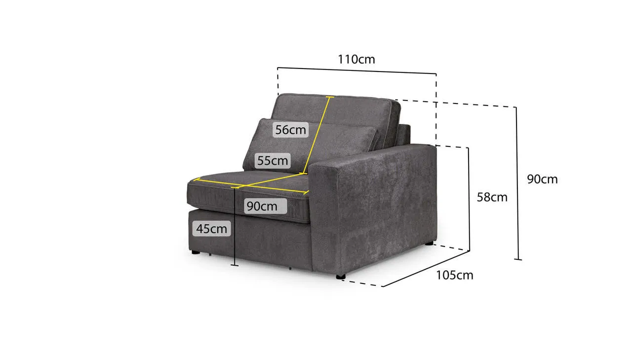 Kylie Modular Sofa - Mocha Right Hand Arm Piece - 110 CM