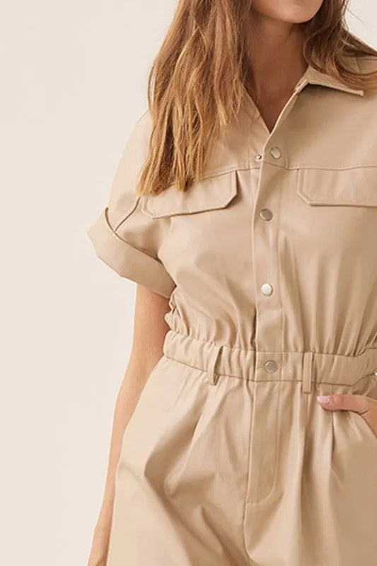 Latte Short Sleeved Pu Rompers