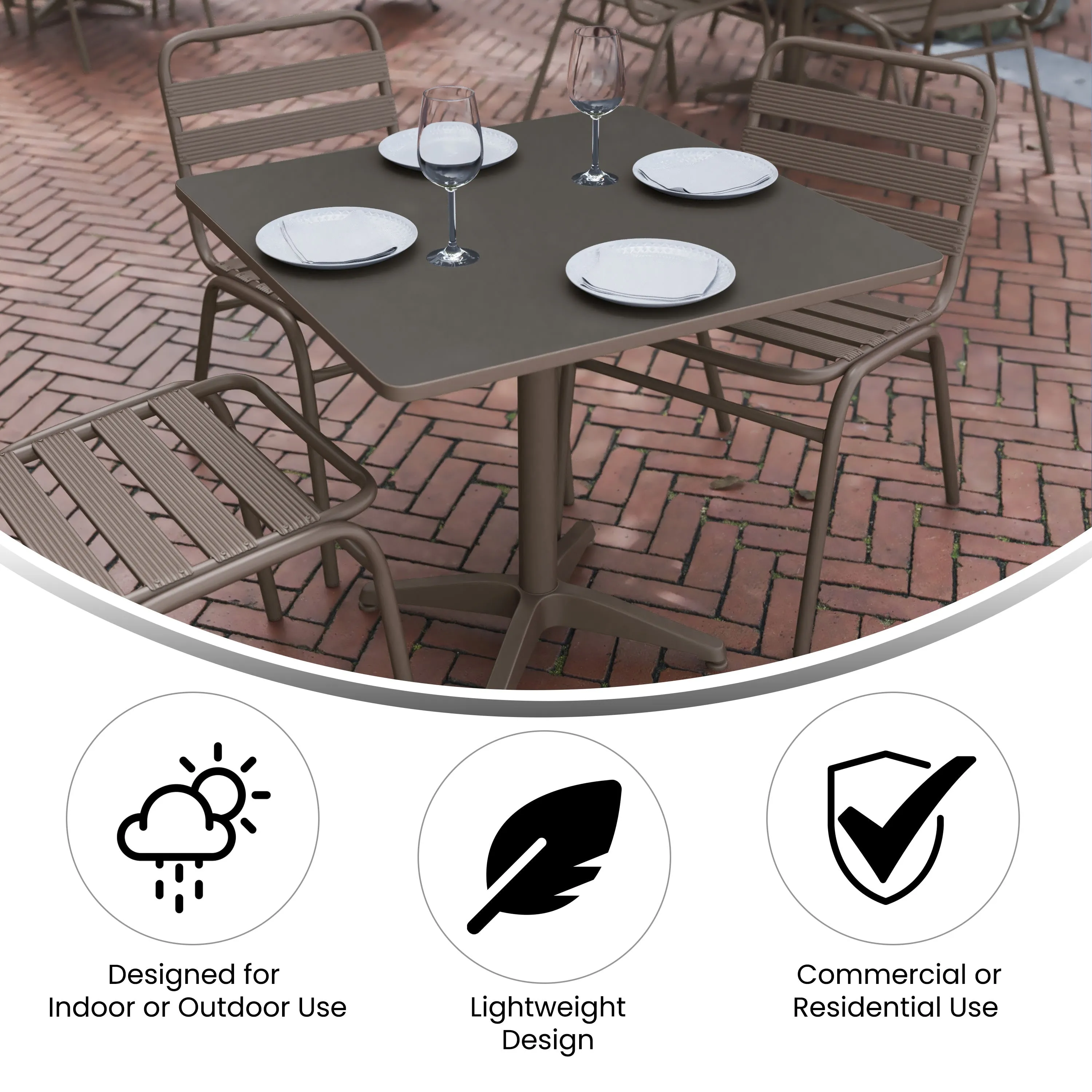 Lila 31.5'' Square Aluminum Indoor-Outdoor Table Set with 4 Slat Back Chairs