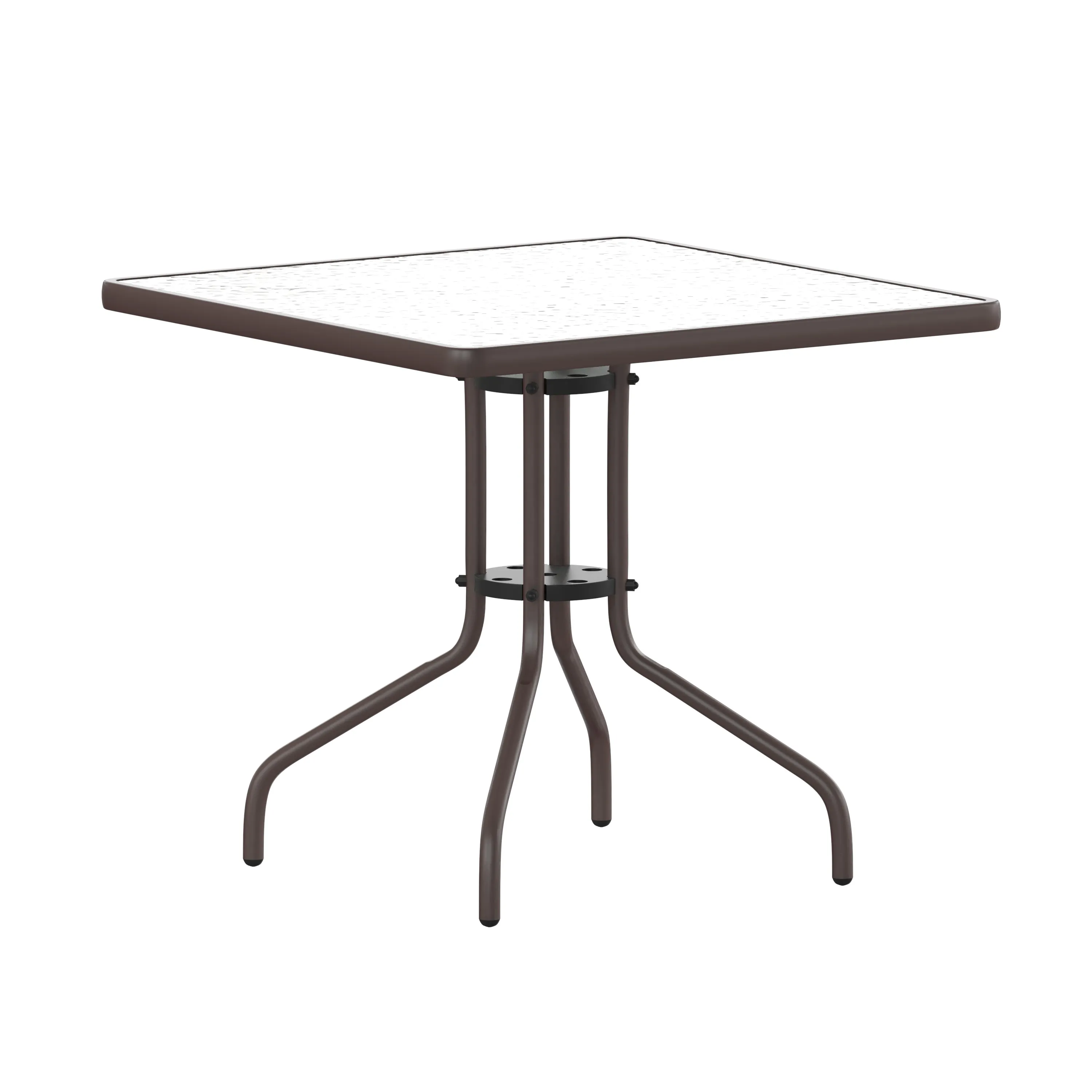 Lila 31.5'' Square Glass Metal Table with 4 Metal Aluminum Slat Stack Chairs