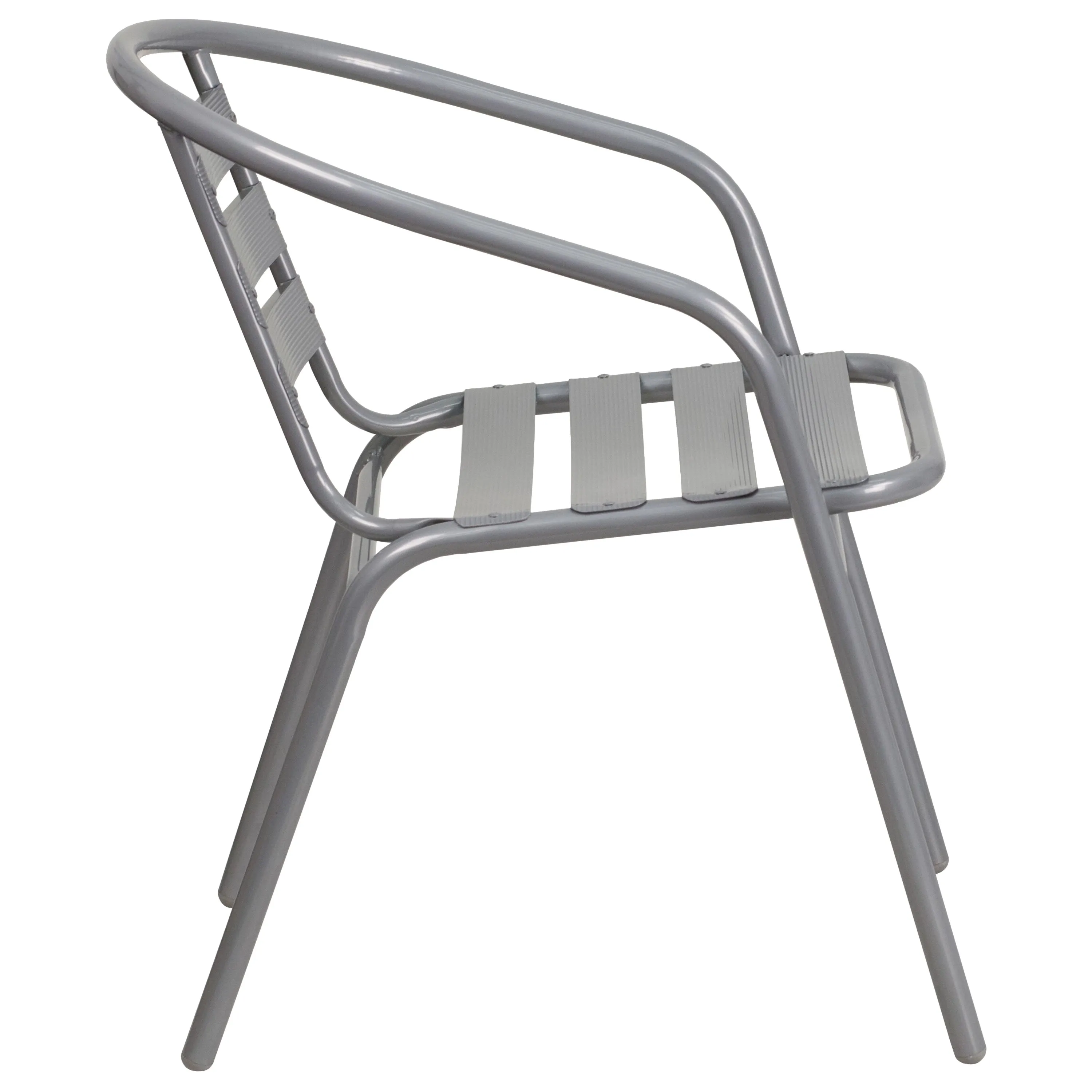 Lila 31.5'' Square Glass Metal Table with 4 Metal Aluminum Slat Stack Chairs