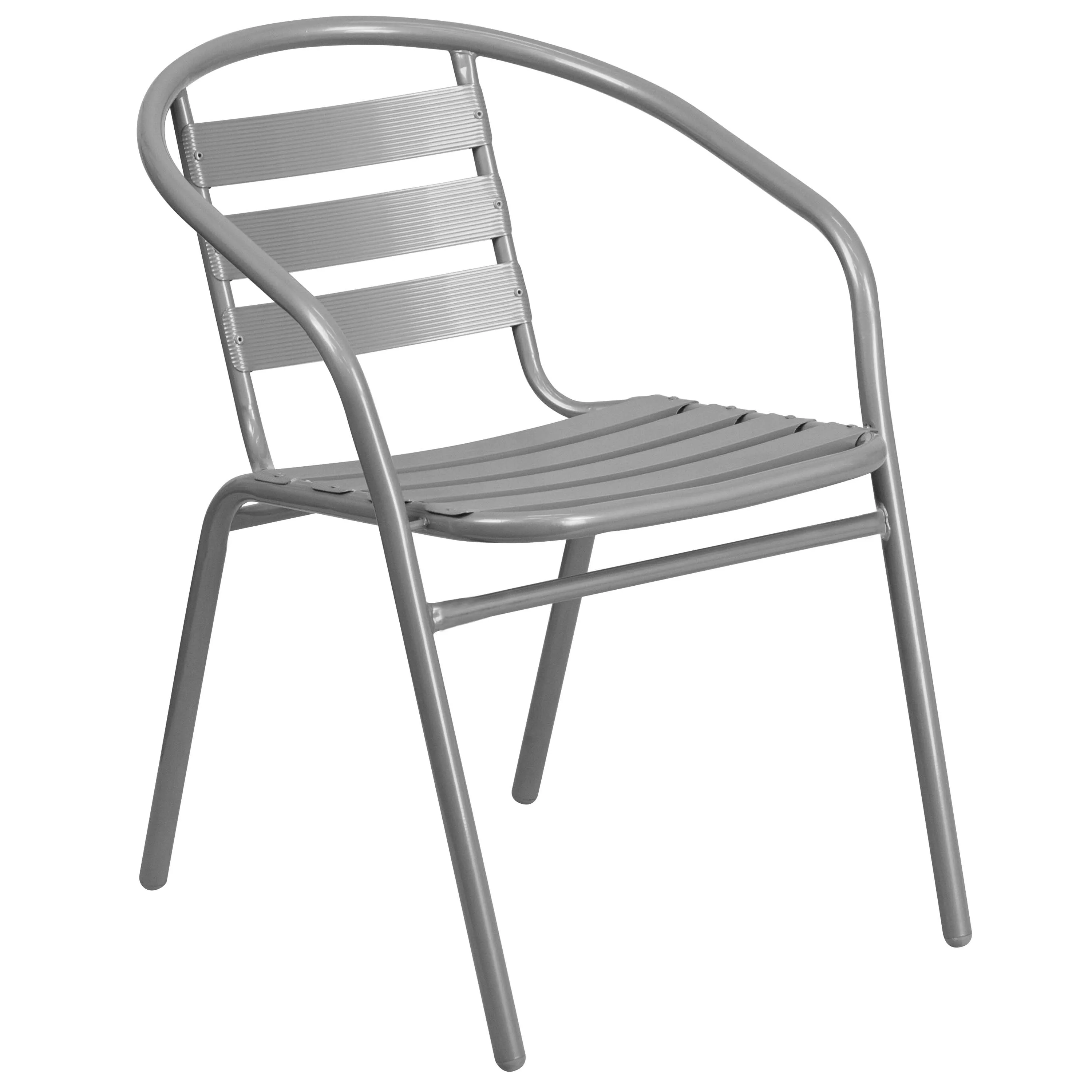 Lila 31.5'' Square Glass Metal Table with 4 Metal Aluminum Slat Stack Chairs
