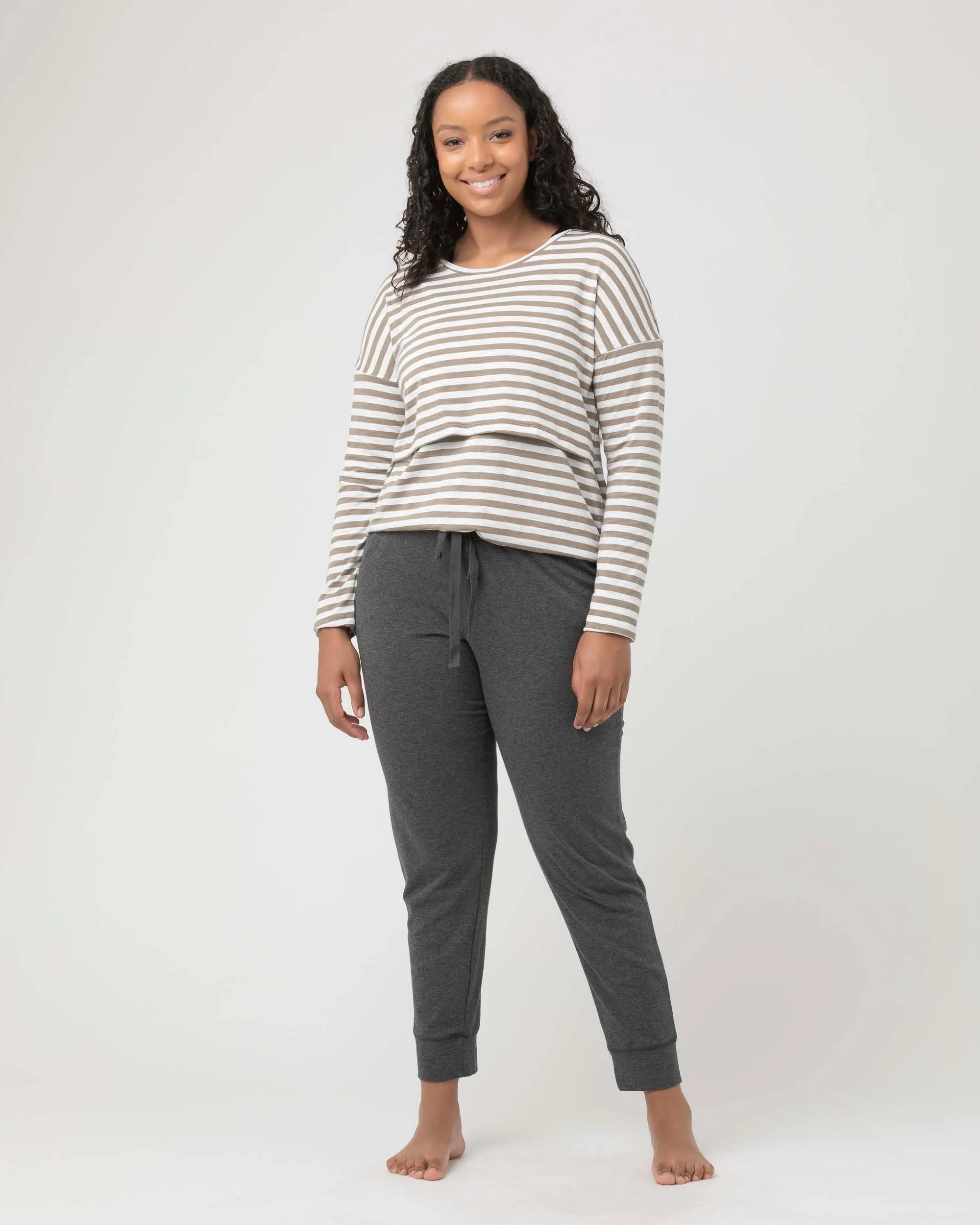 'Lionel' Long Sleeve Nursing Tee - Olive / White