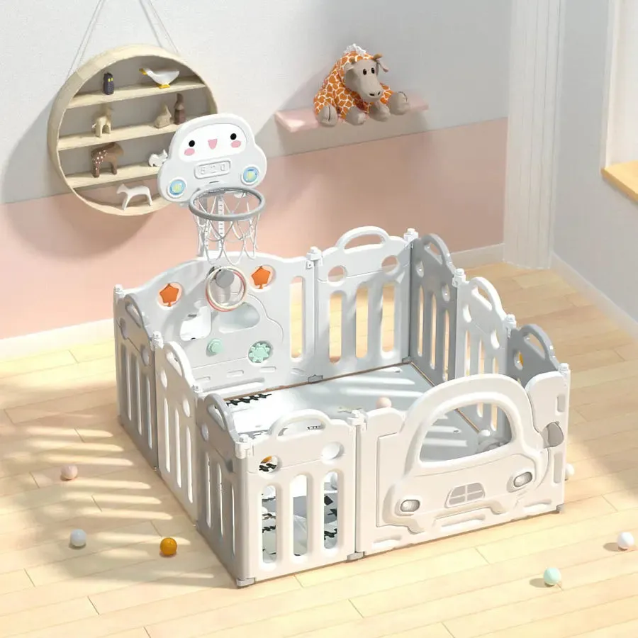 Little Angel Kids Playpen - 123  x 123 x 62cm (White/Grey)