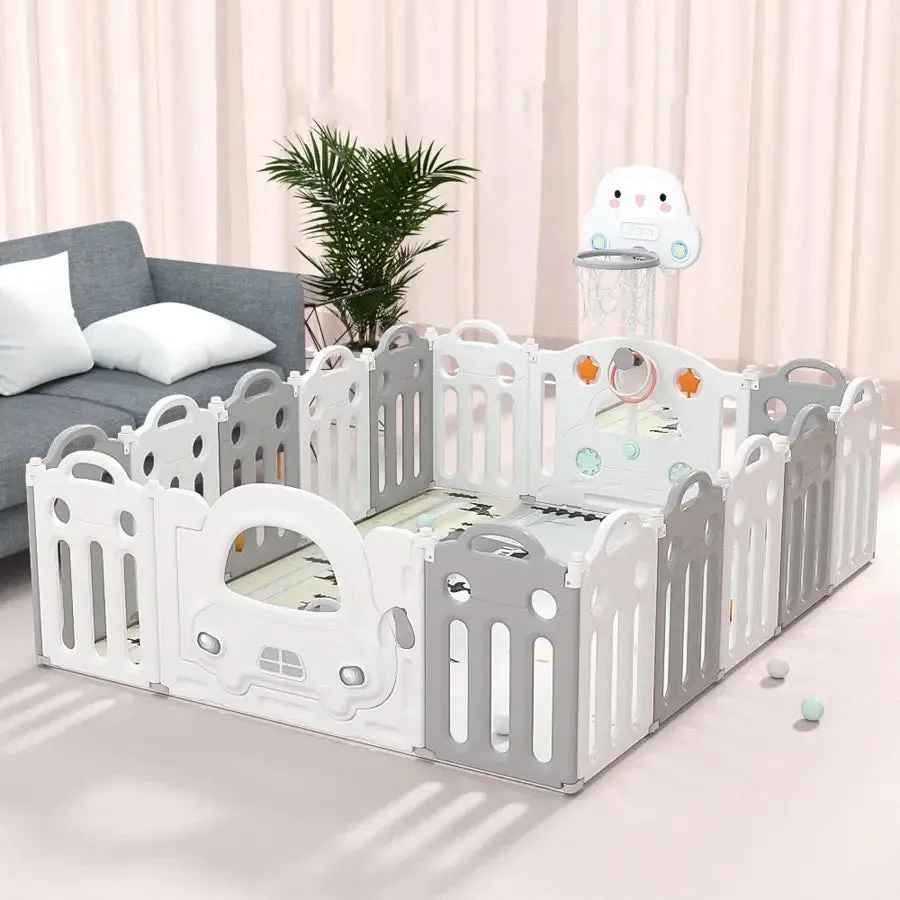Little Angel Kids Playpen - 160 x 126 x 62cm (White/Grey)