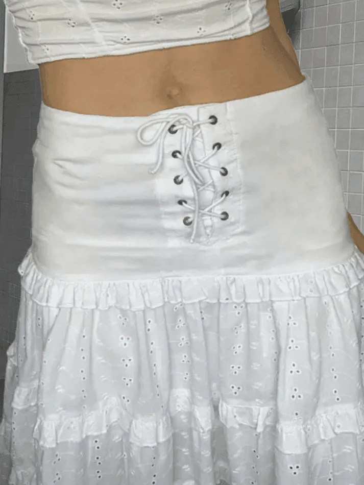 Low Waist Lace Up Cutout Midi Skirt