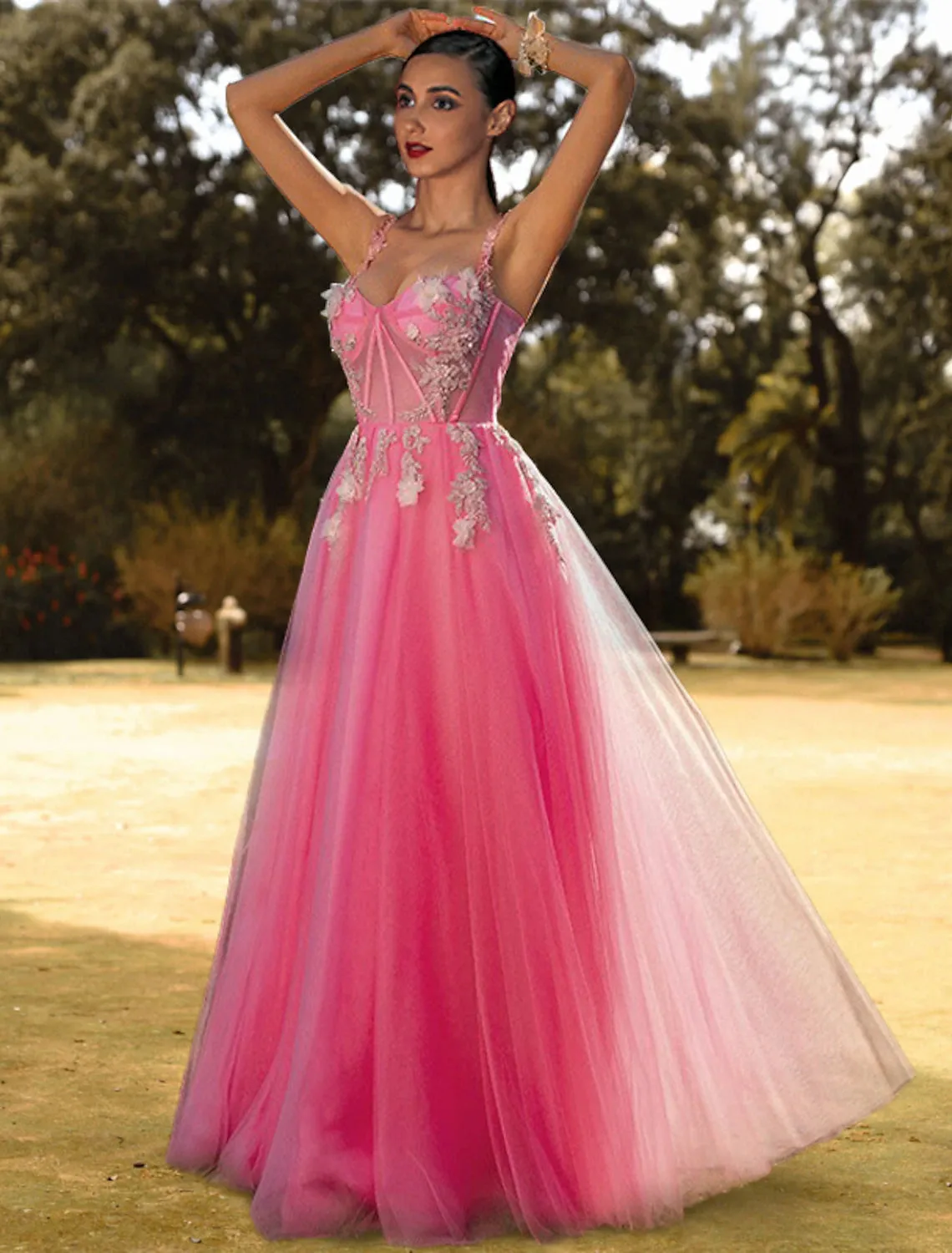 Luolandi A-Line Corsets Puffy Prom Birthday Dress Sweetheart Neckline Sleeveless Floor Length Tulle with Appliques