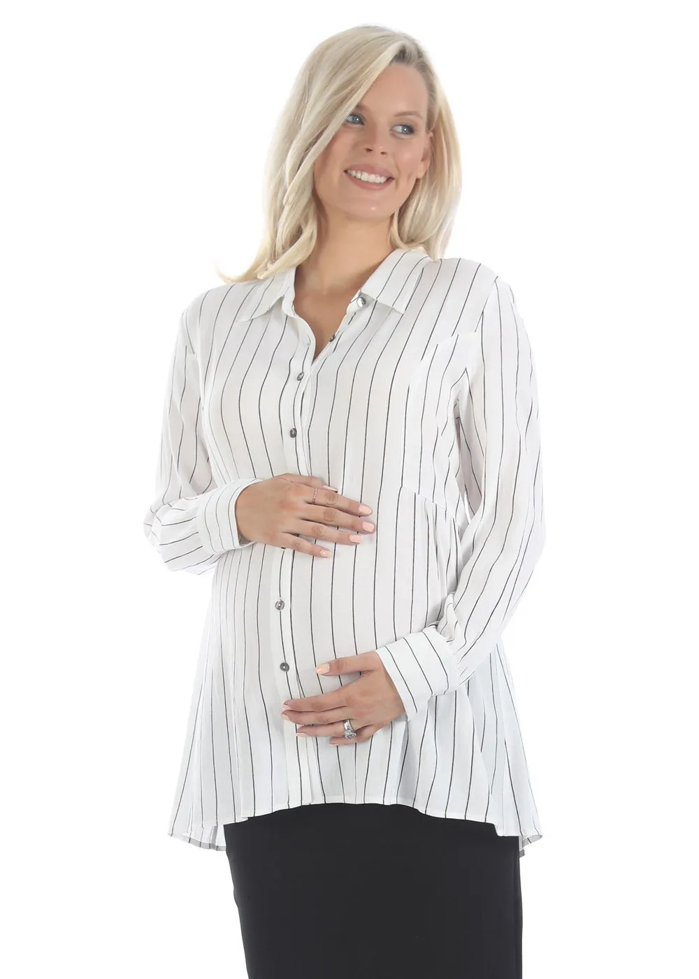 Maternity Striped Work Shirt - White