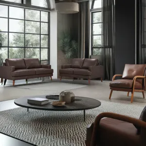 OFFO Mia Cowhide Leather 3S 2S Sofa Set-Chocolate