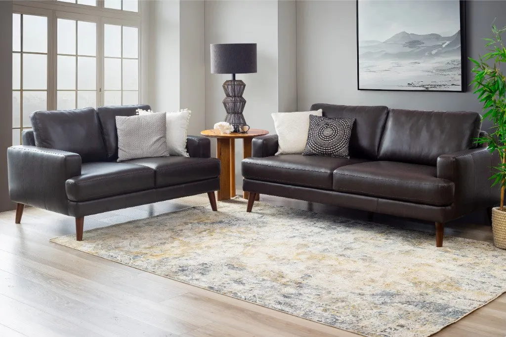 OFFO Mia Cowhide Leather 3S 2S Sofa Set-Chocolate