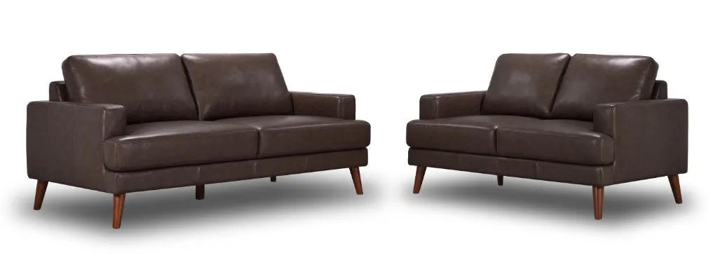 OFFO Mia Cowhide Leather 3S 2S Sofa Set-Chocolate