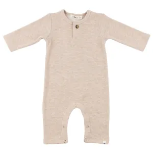 oh baby! Mini Honeycomb One Button Long Sleeve Romper - Sand