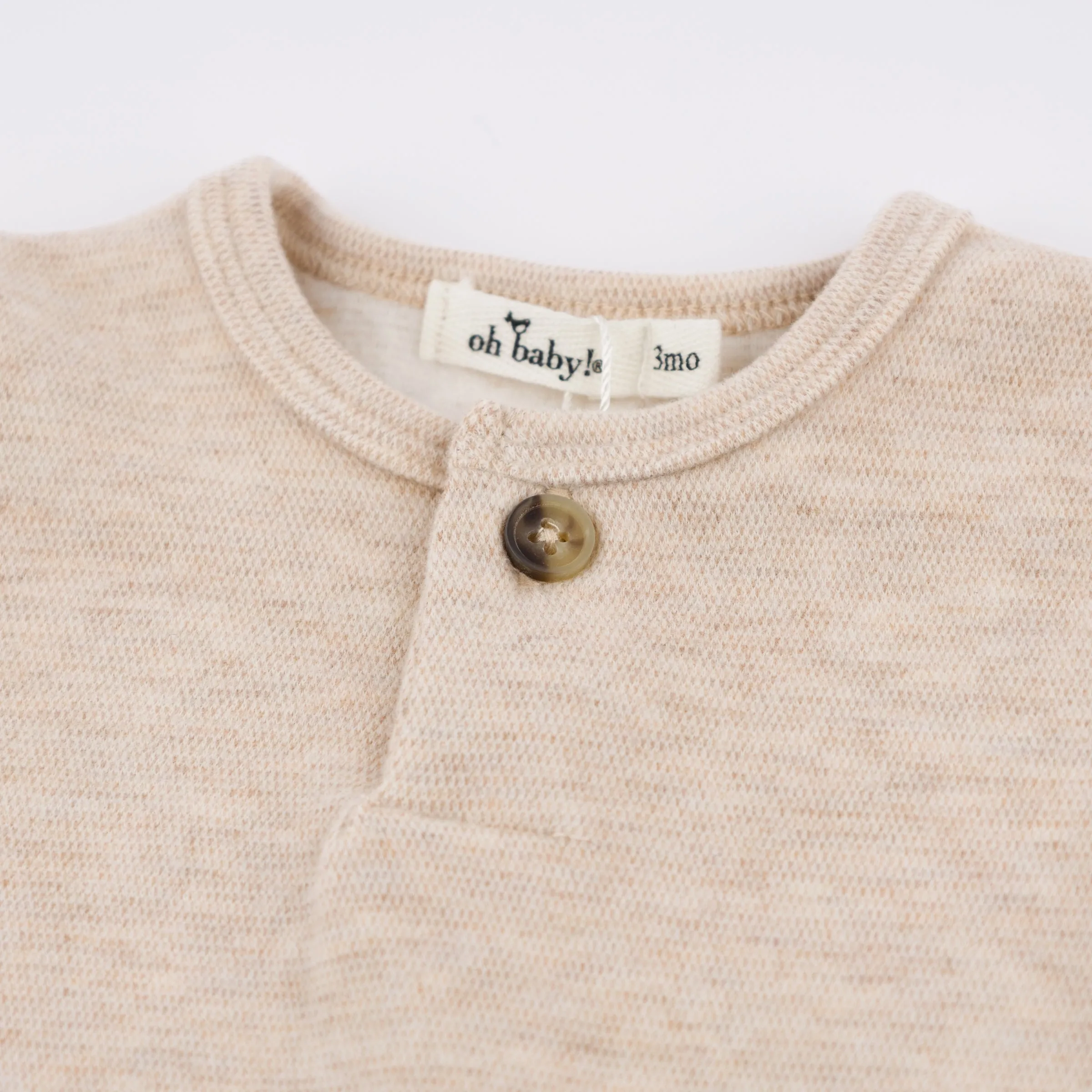 oh baby! Mini Honeycomb One Button Long Sleeve Romper - Sand