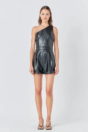 One Shoulder PU Romper