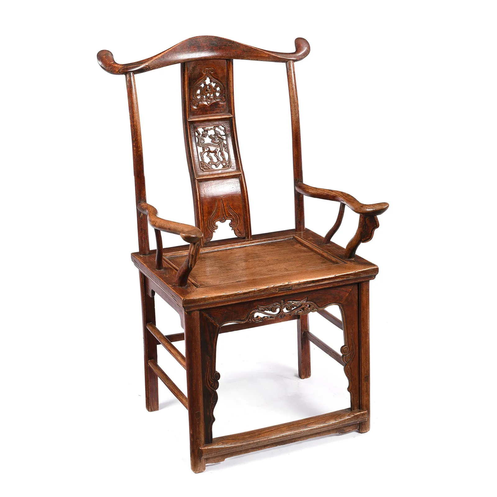 Pair of Carved Officials Hat Chairs From Shanxi - Late 19th Century