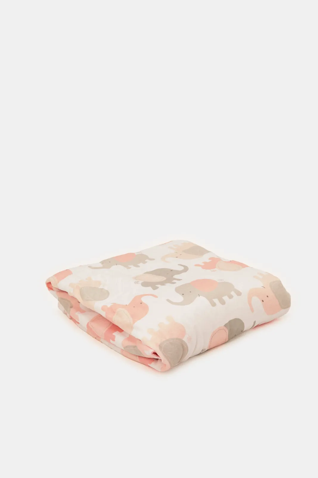 Pink Allover Elephant Print Fleece Sherpa Blanket